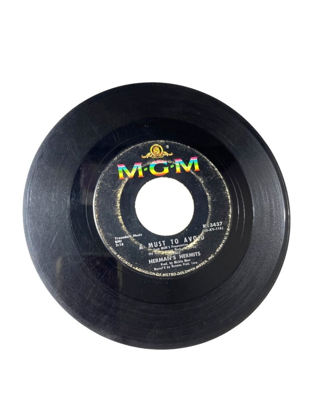 Hermans Hermits 45 RPM Vinyl "Must To Avoid" & "The Man With The Cigar" MGM R107